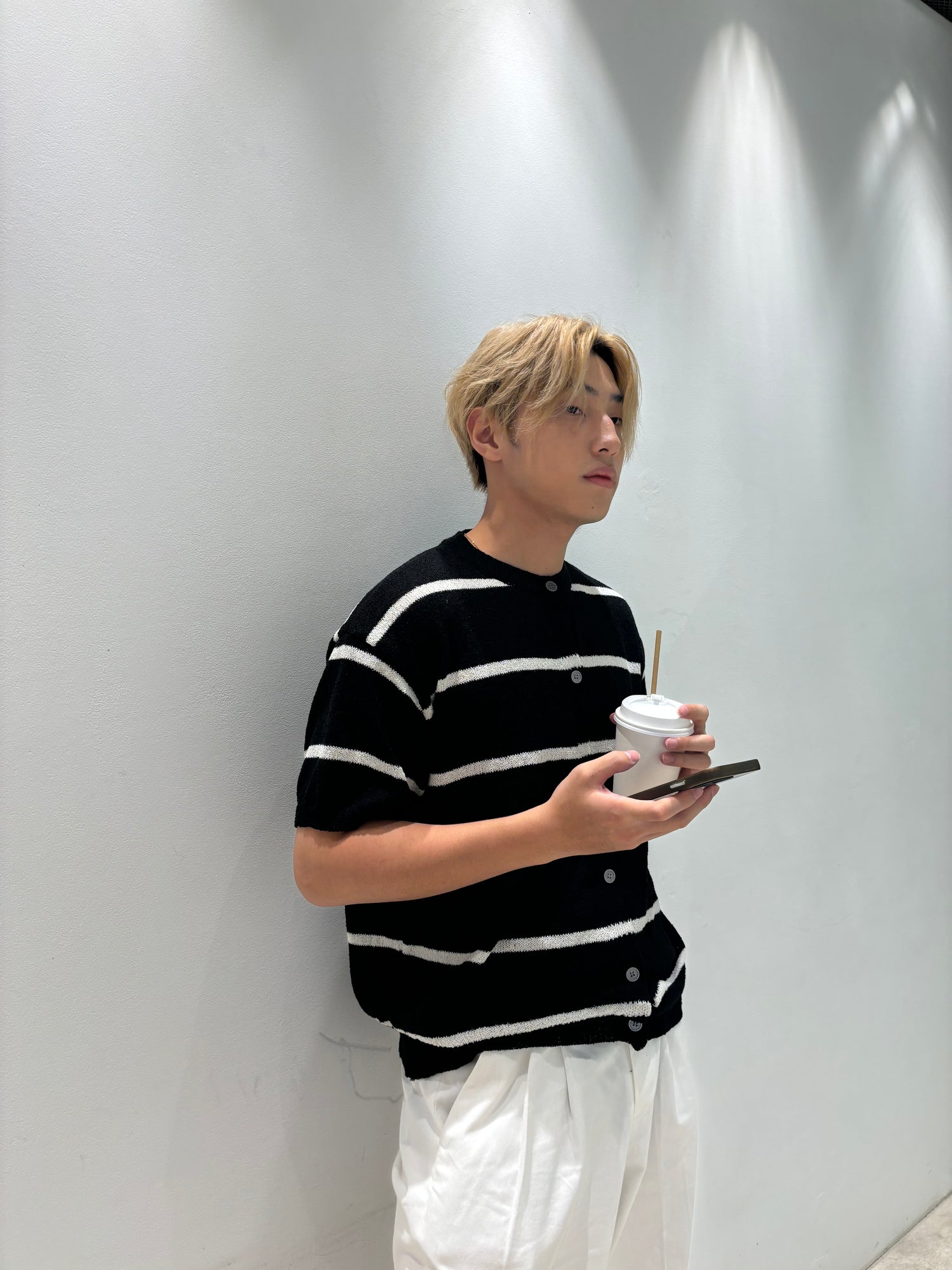 針織間條短袖上衣