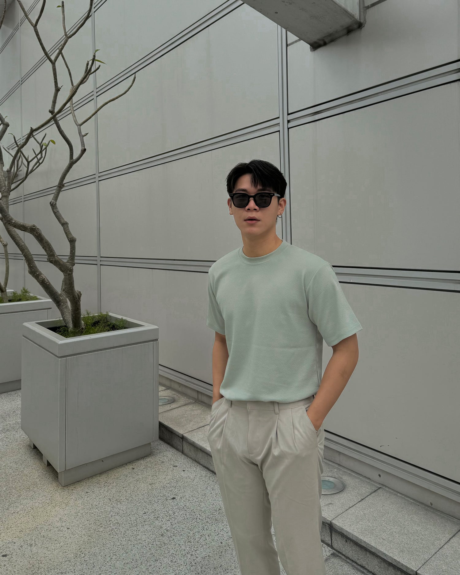 輕透短袖上衣 - 薄荷綠