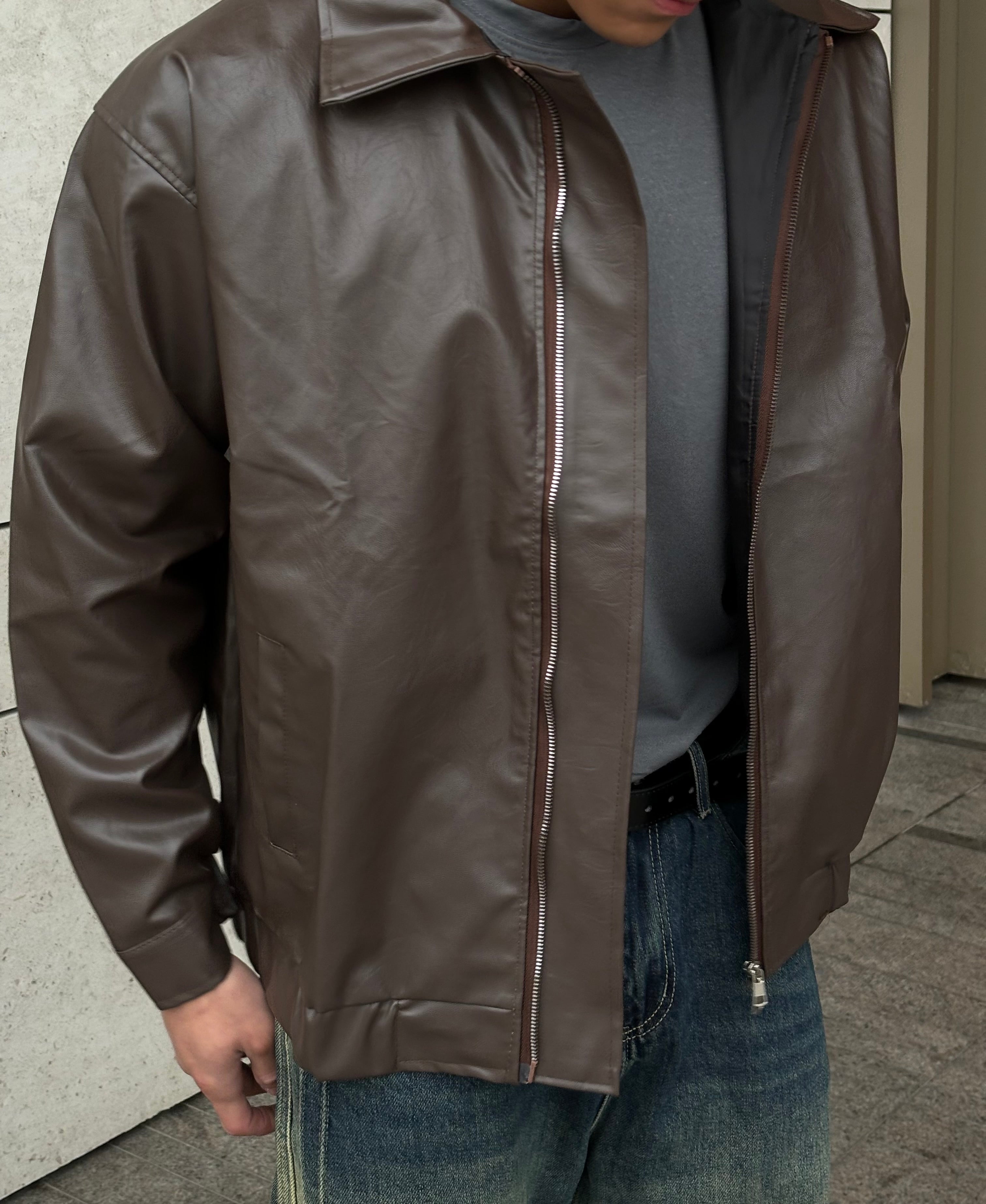 啡色皮褸 韓國男裝