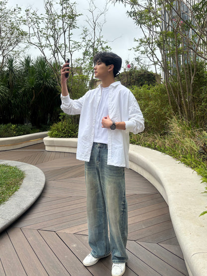 質感淡紋理白色襯衫