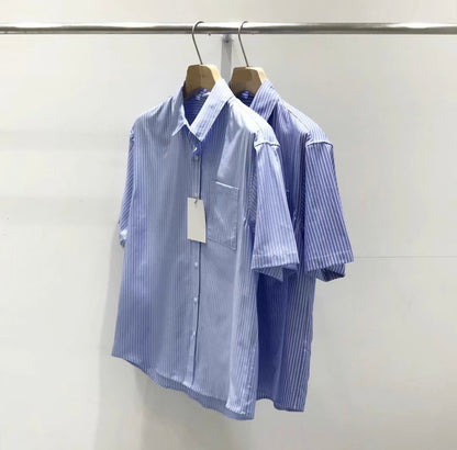 藍色間條襯衫 韓國男裝