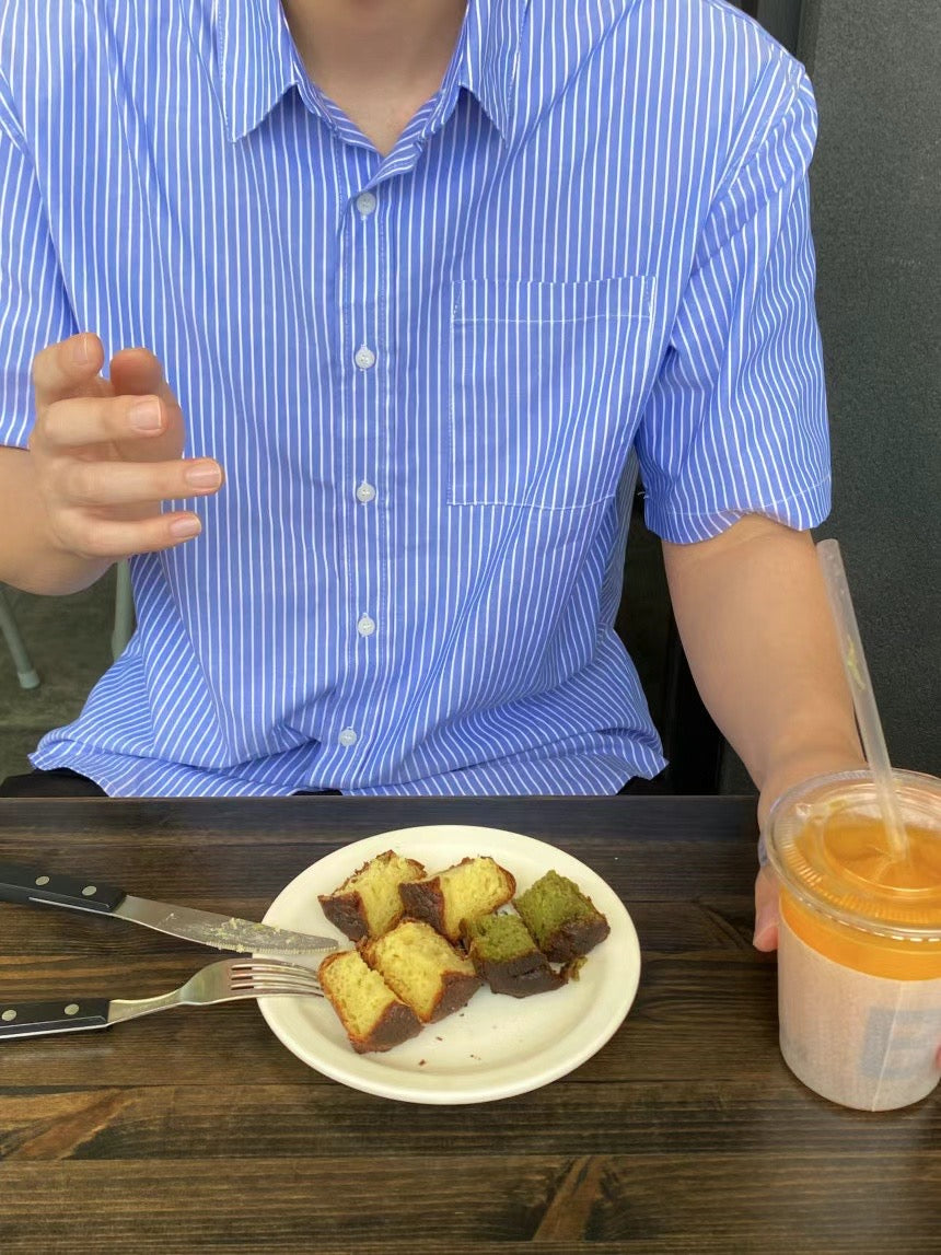 藍色間條襯衫 韓國男裝