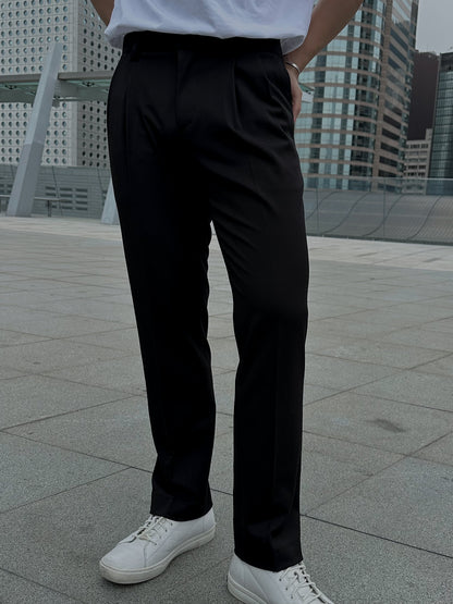 半落地黑色直腳長褲