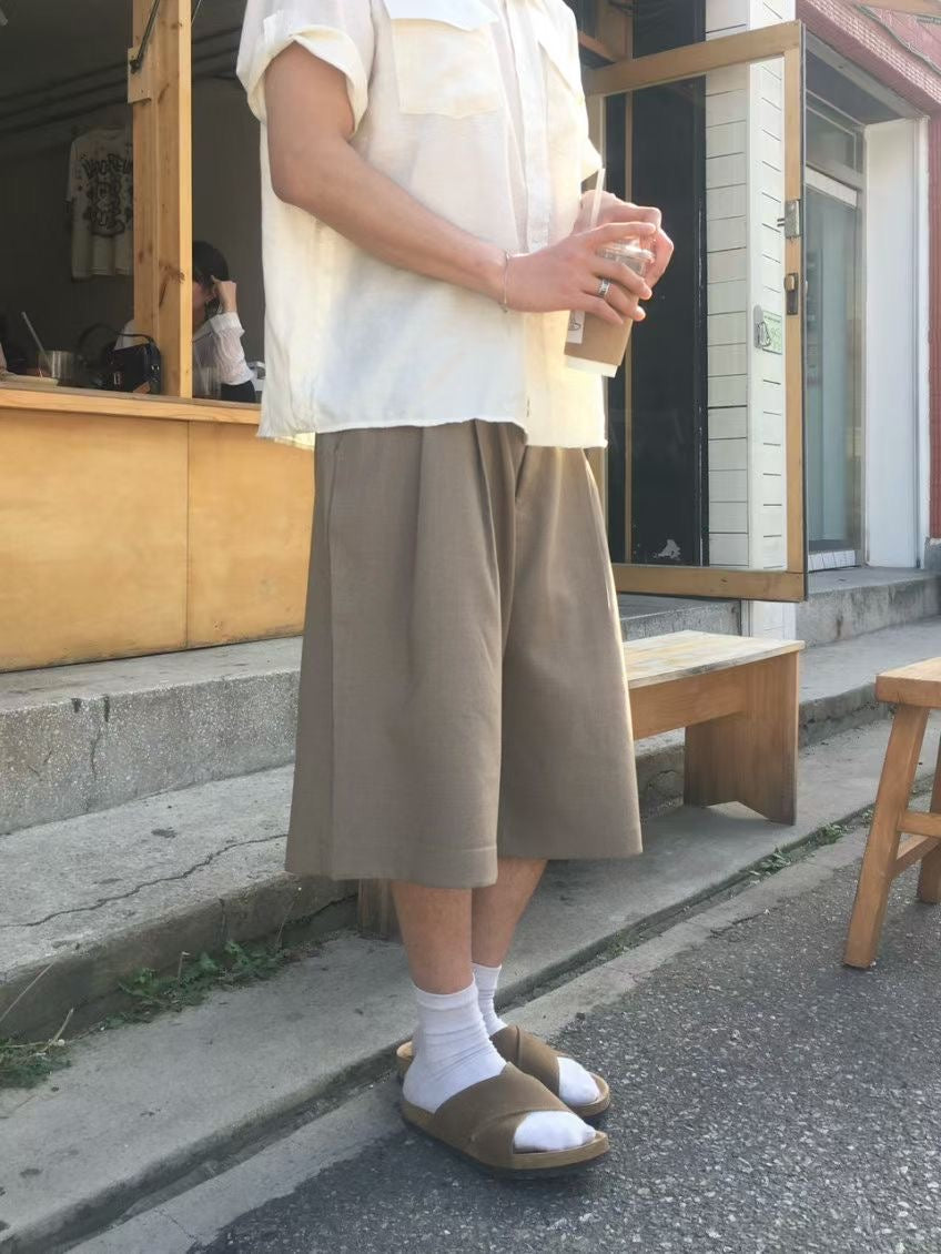 闊版型過膝短褲 韓國男裝 newbeige