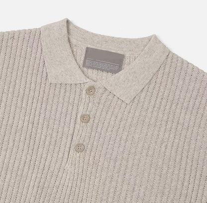 細紋翻領短袖上衣