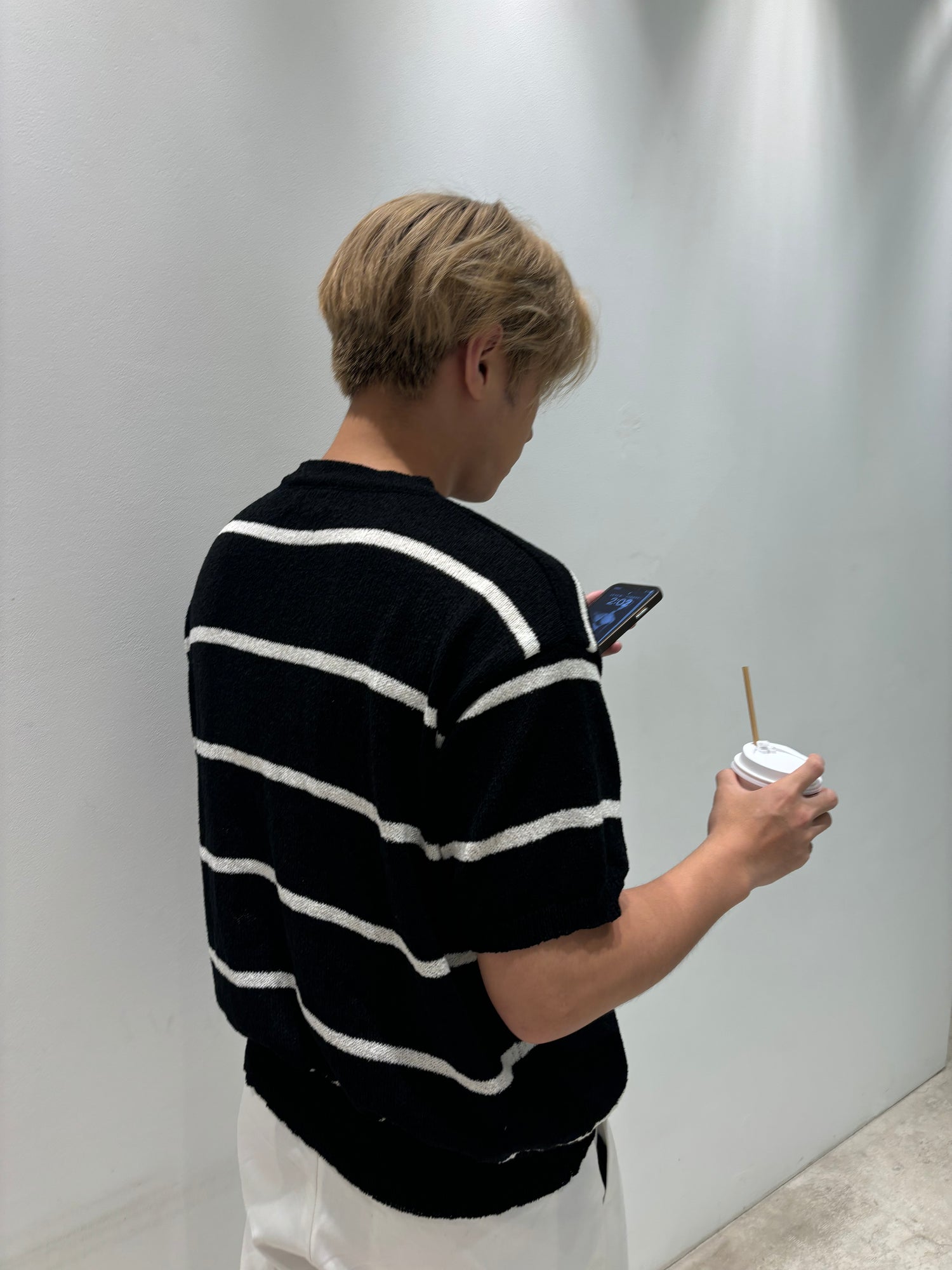 針織間條短袖上衣