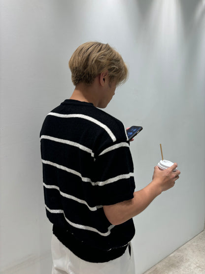 針織間條短袖上衣