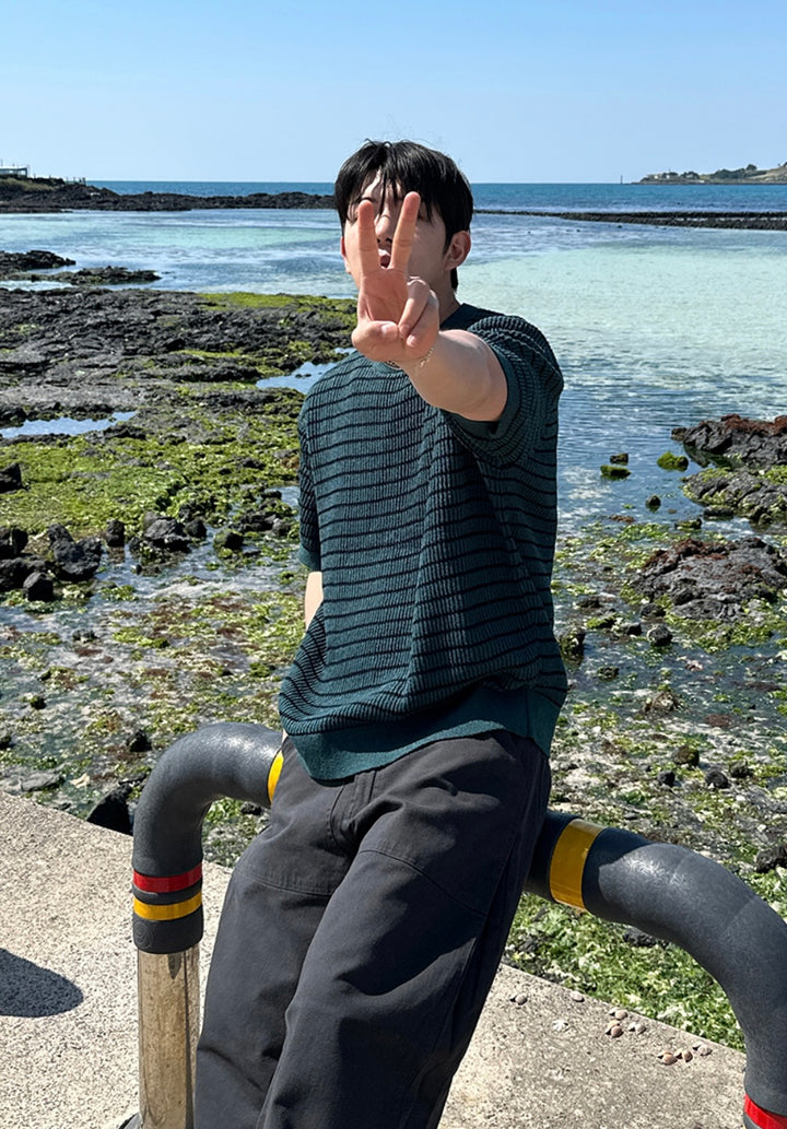 間條質感短袖上衣 男裝衫
