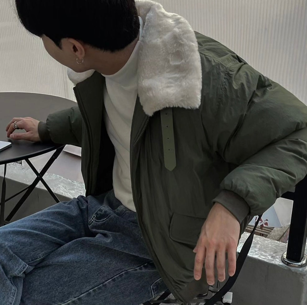 毛毛翻領拉鍊外套