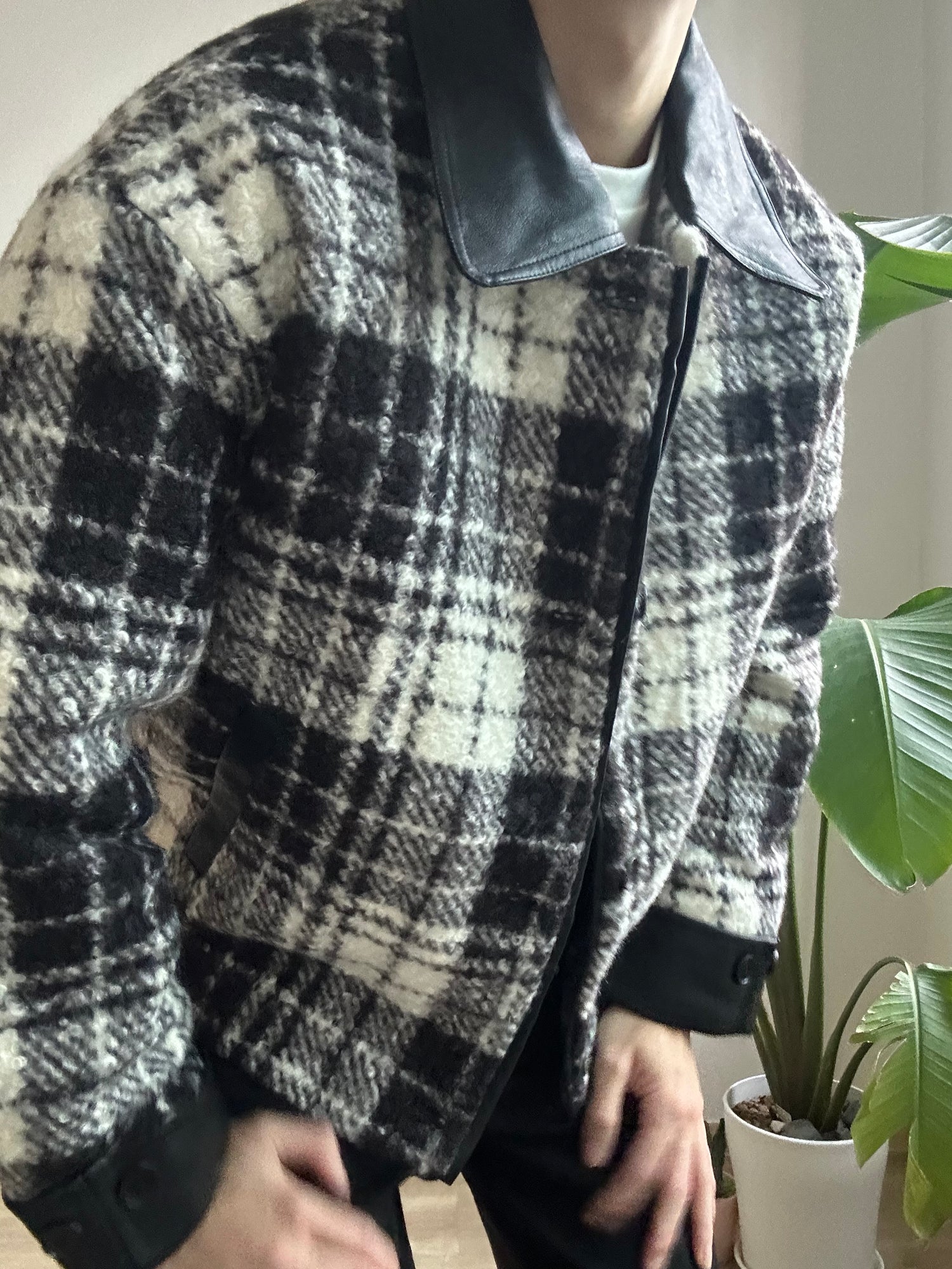 格仔毛毛短褸