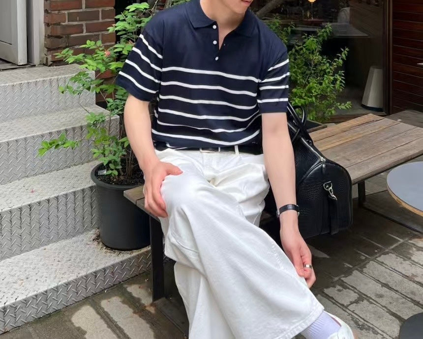 間條Polo短袖上衣