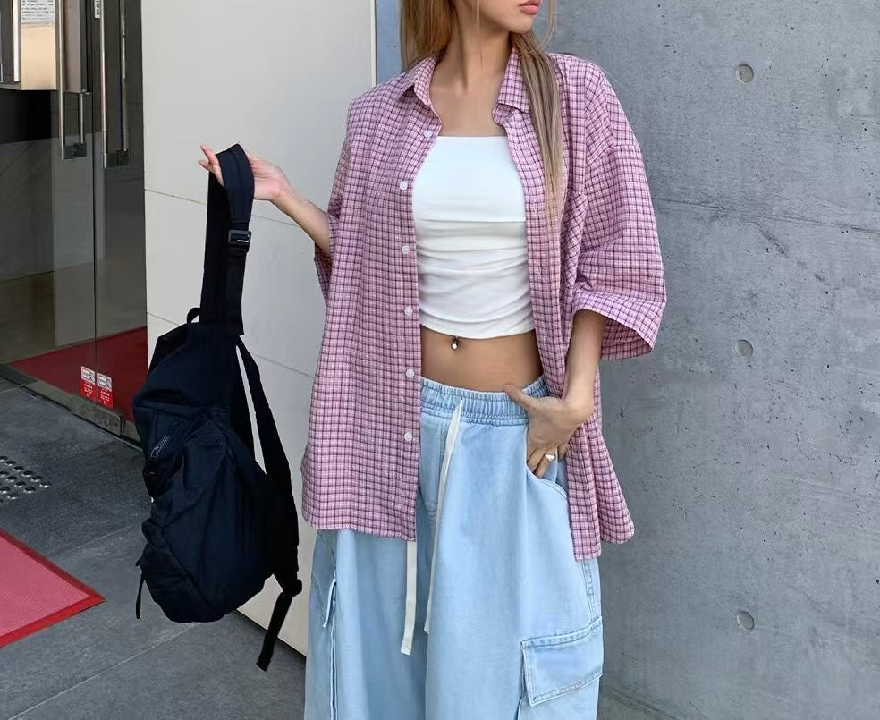 男女裝系列 細格短袖襯衫