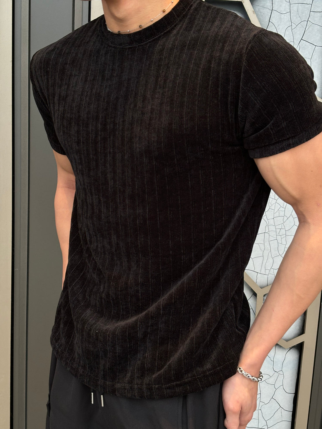 質感輕絨面短袖上衣 韓國男裝