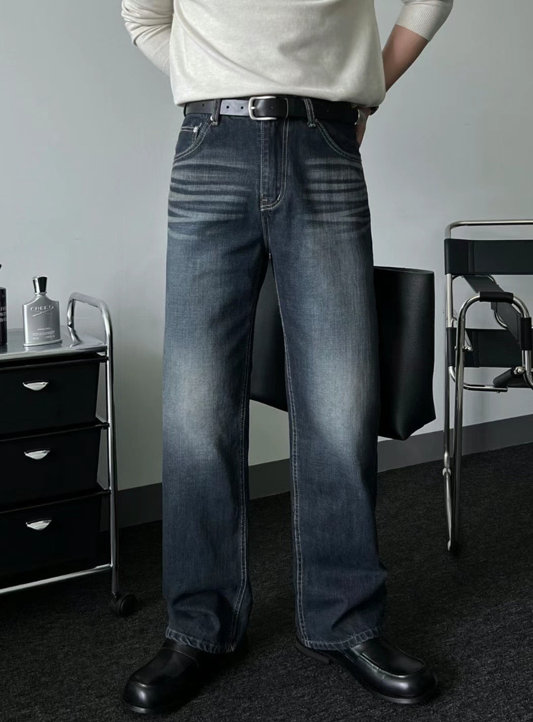 深藍落地牛仔褲 - 韓國男裝褲