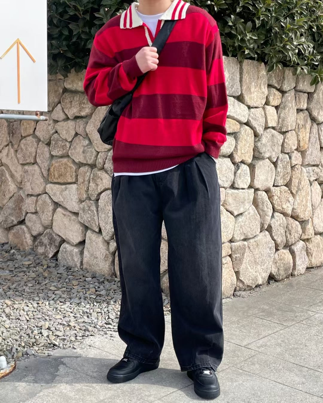 &lt;情侶裝系列&gt;拼色間條上衣