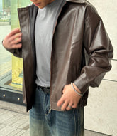 啡色皮褸 韓國男裝