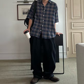 格仔拼色短袖襯衫 韓國男裝