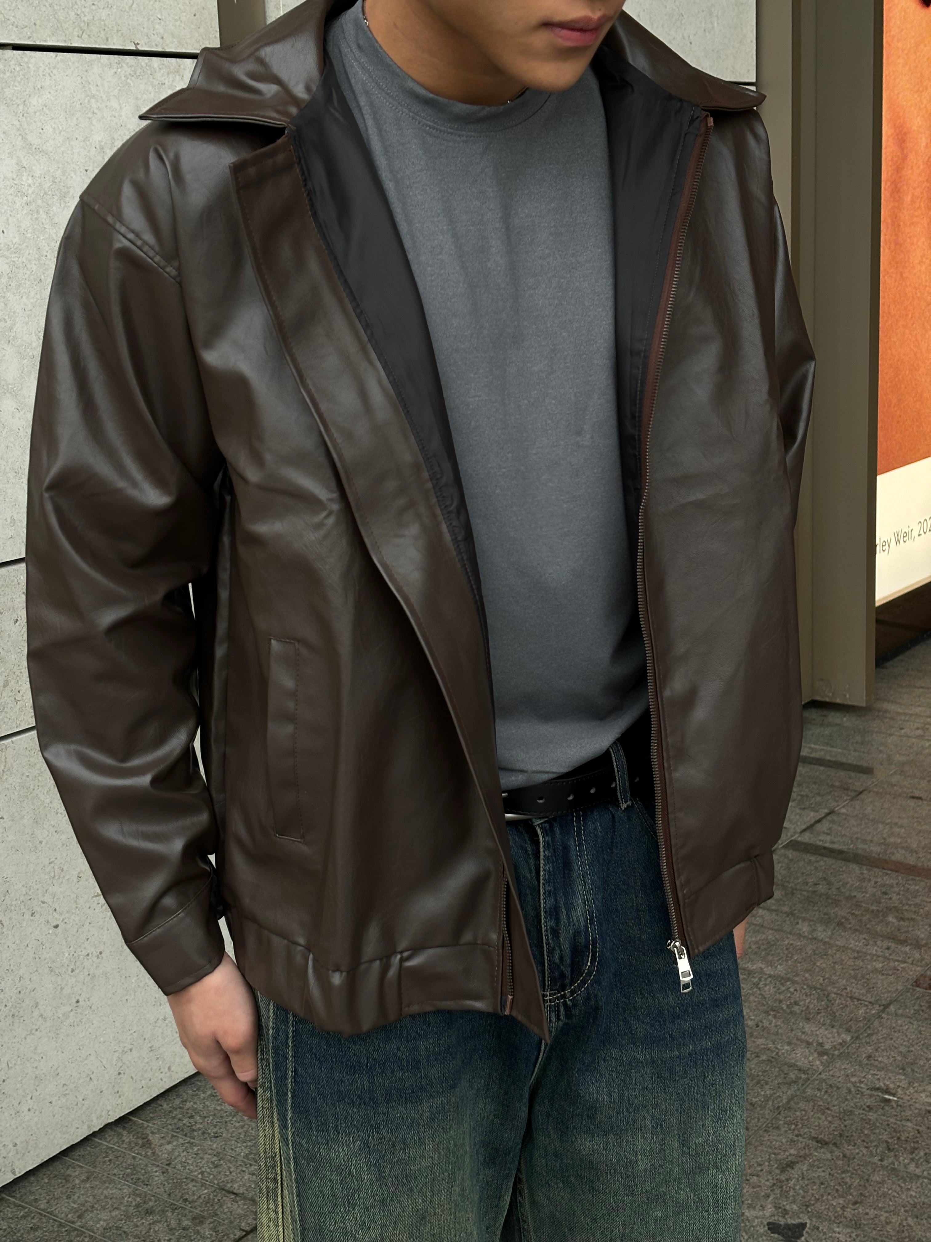 啡色皮褸 韓國男裝