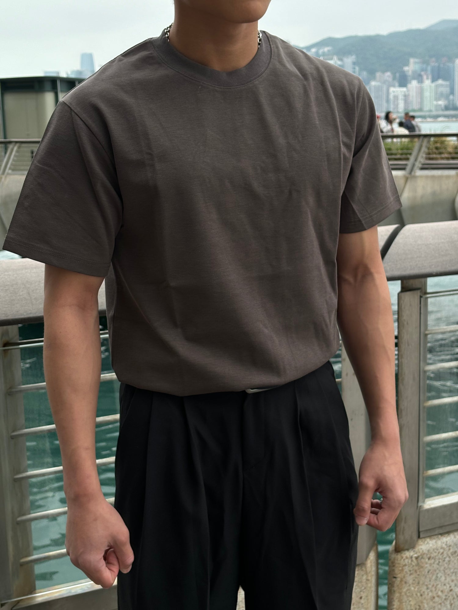 [自家品牌]純棉碳灰短袖上衣 韓國男裝