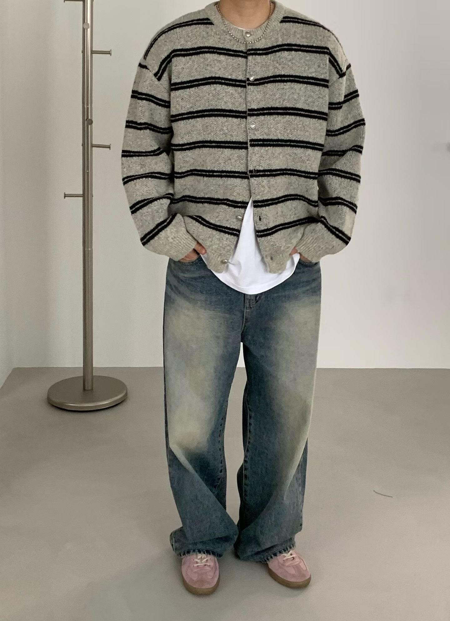 間條針織冷外套