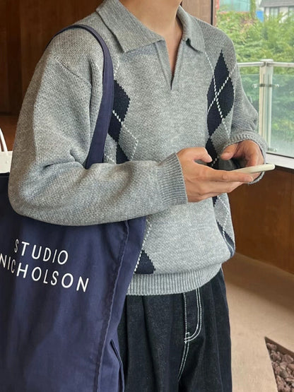 菱格紋針織上衣