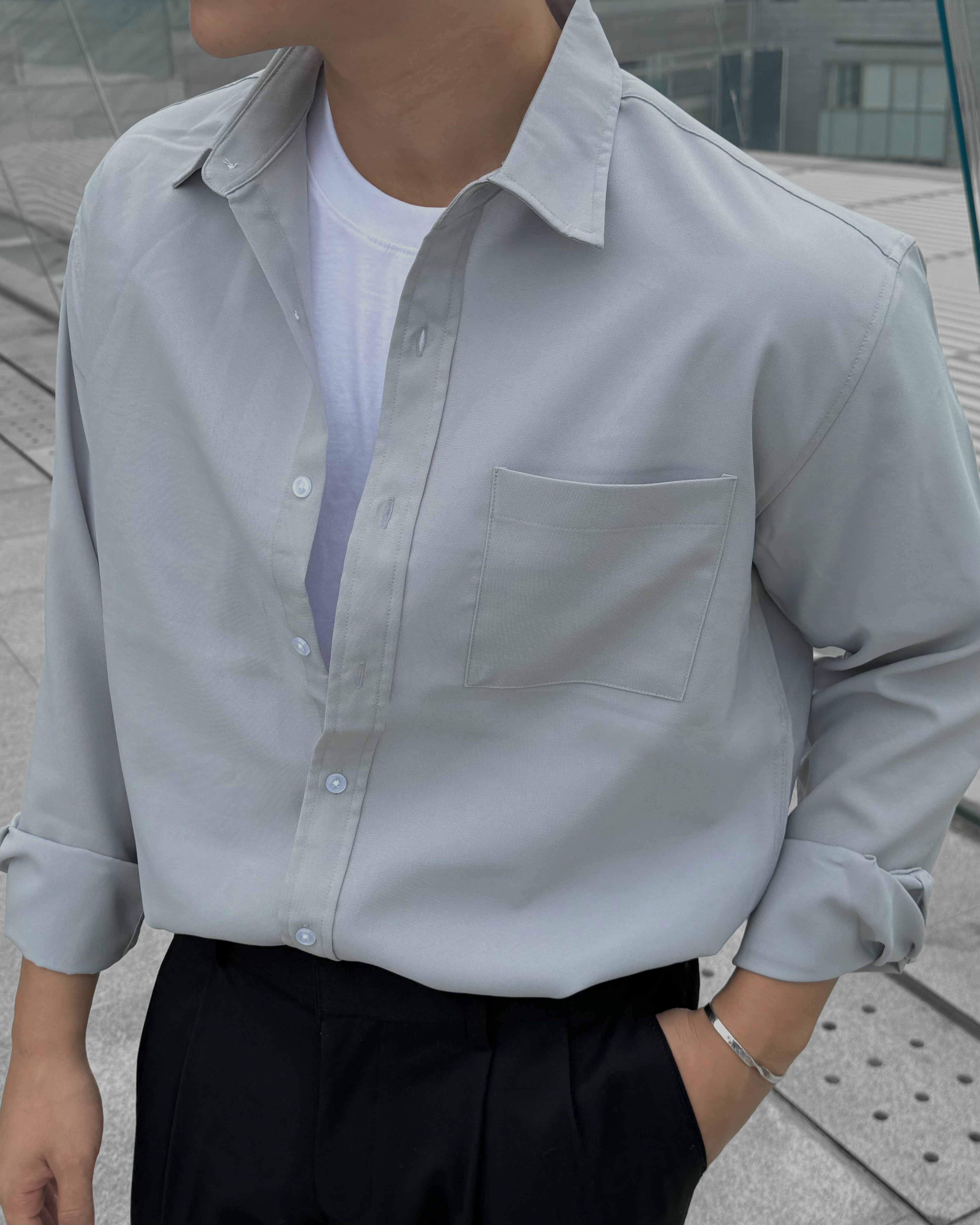 淺灰透氣百搭襯衫 － 韓國男裝