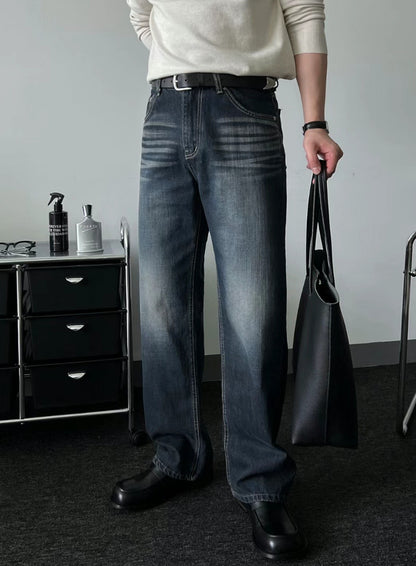 深藍落地牛仔褲 - 韓國男裝褲