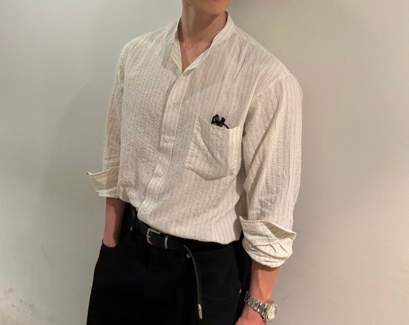 暗紋間條長袖襯衫