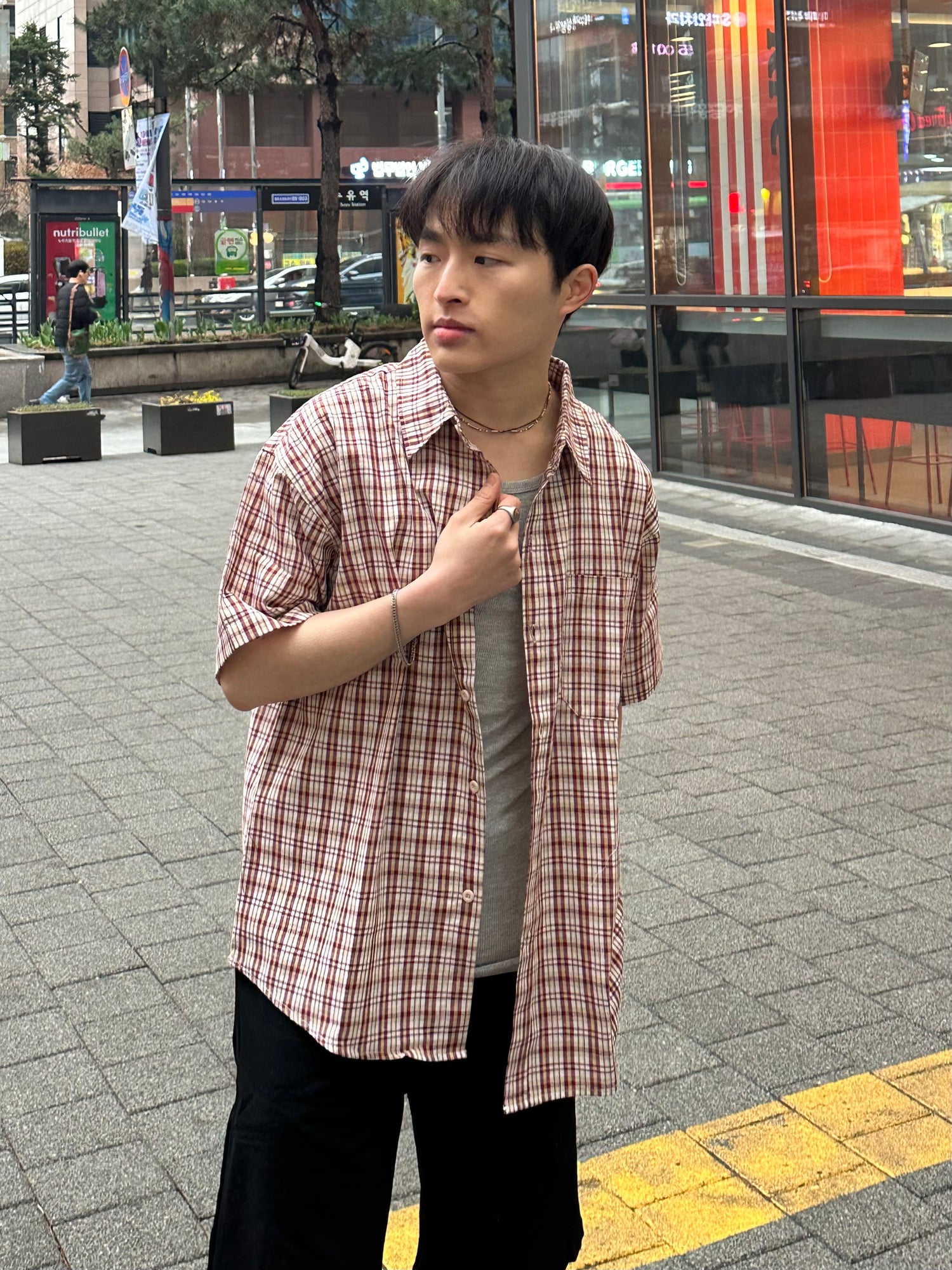 格仔短袖襯衫 香港男裝