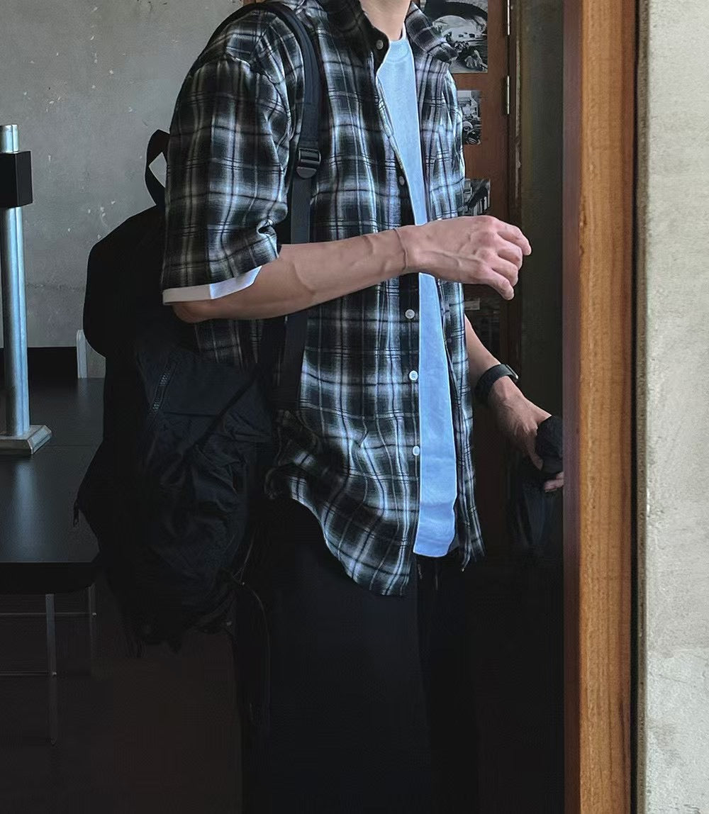 黑白格仔短袖襯衫