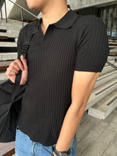 黑色彈性Polo上衣 韓國男裝