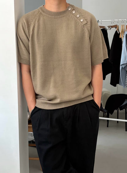 斜鈕扣短袖上衣 韓國男裝 newbeige