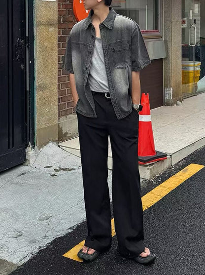 短袖牛仔漸層襯衫