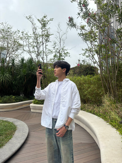 質感淡紋理白色襯衫