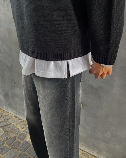 黑色水洗牛仔褲