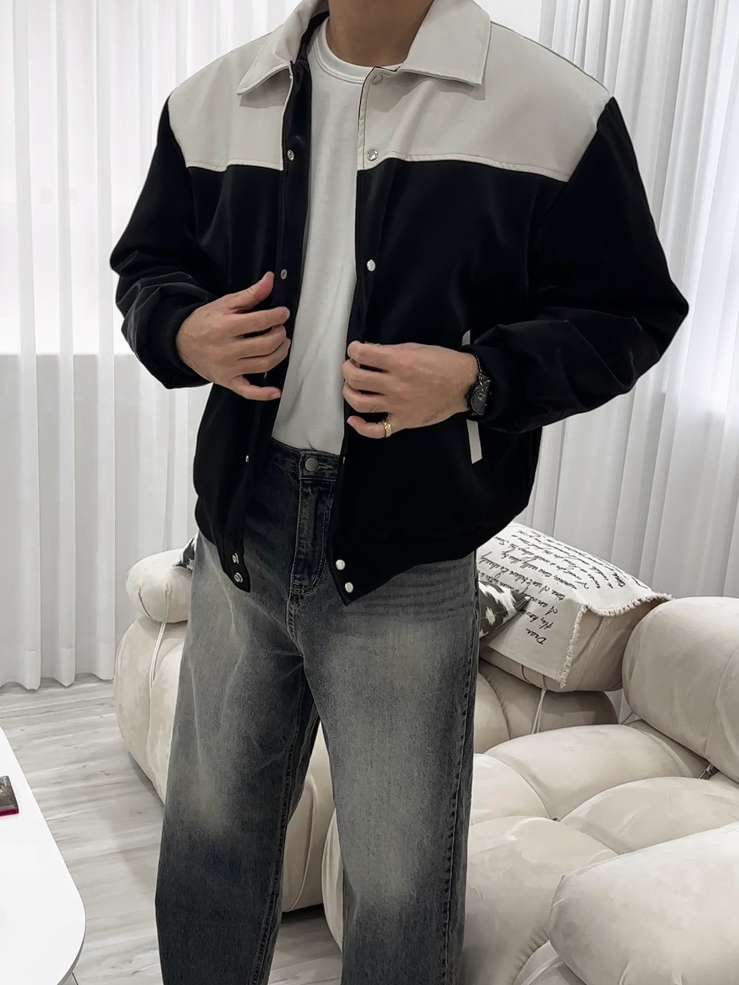 水洗灰落地牛仔褲