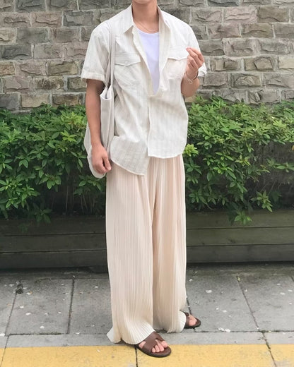 清爽間紋短袖襯衫