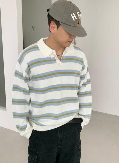 針織間紋拼色長袖上衣