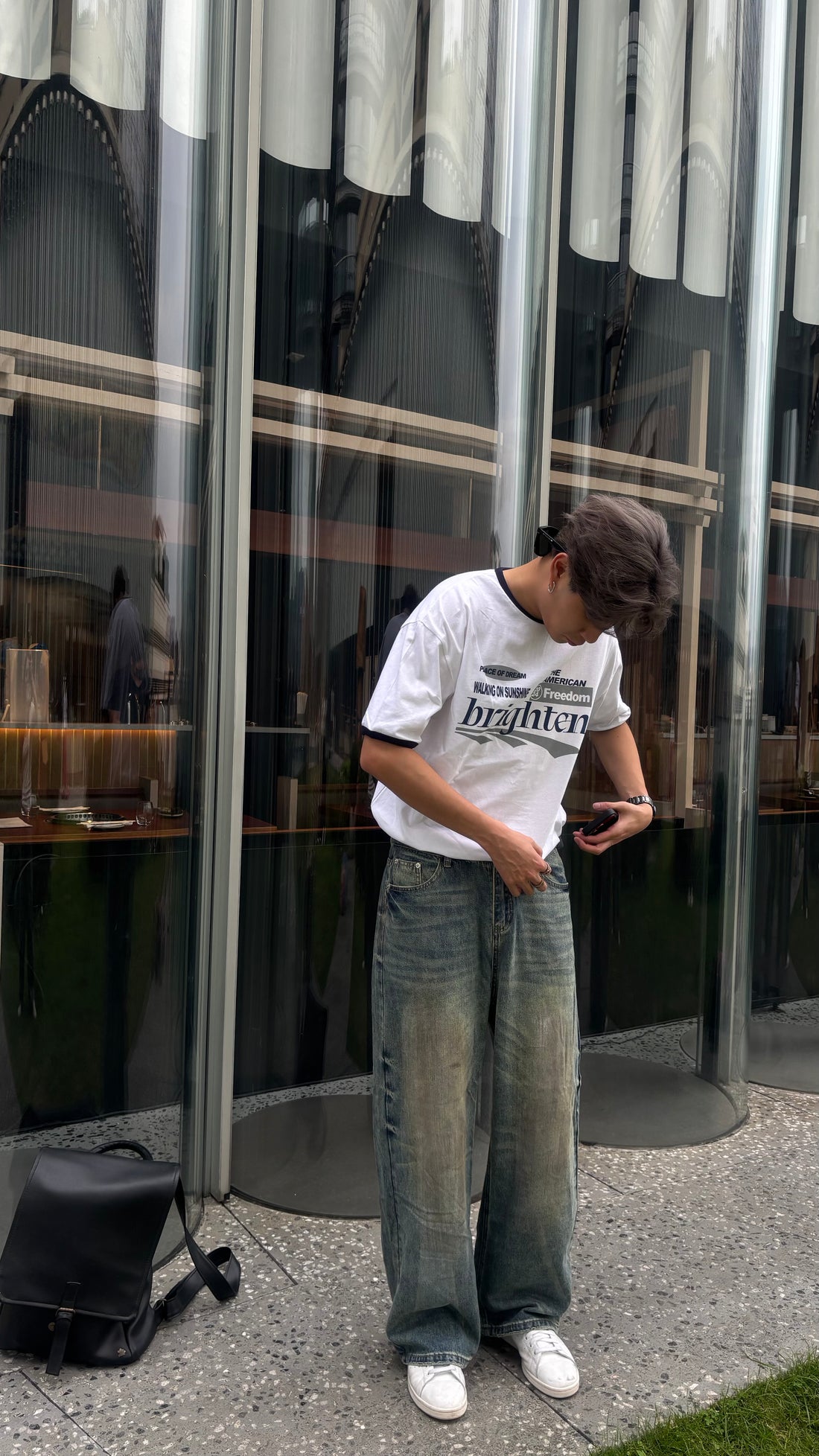 水洗落地牛仔褲