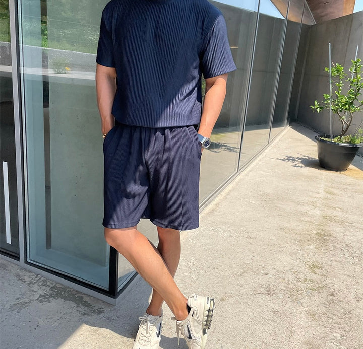 深藍彈性短褲 韓國男裝