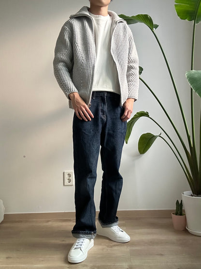 灰色針織拉鍊外套 香港男裝