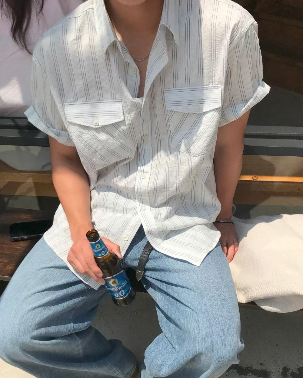 清爽間紋短袖襯衫