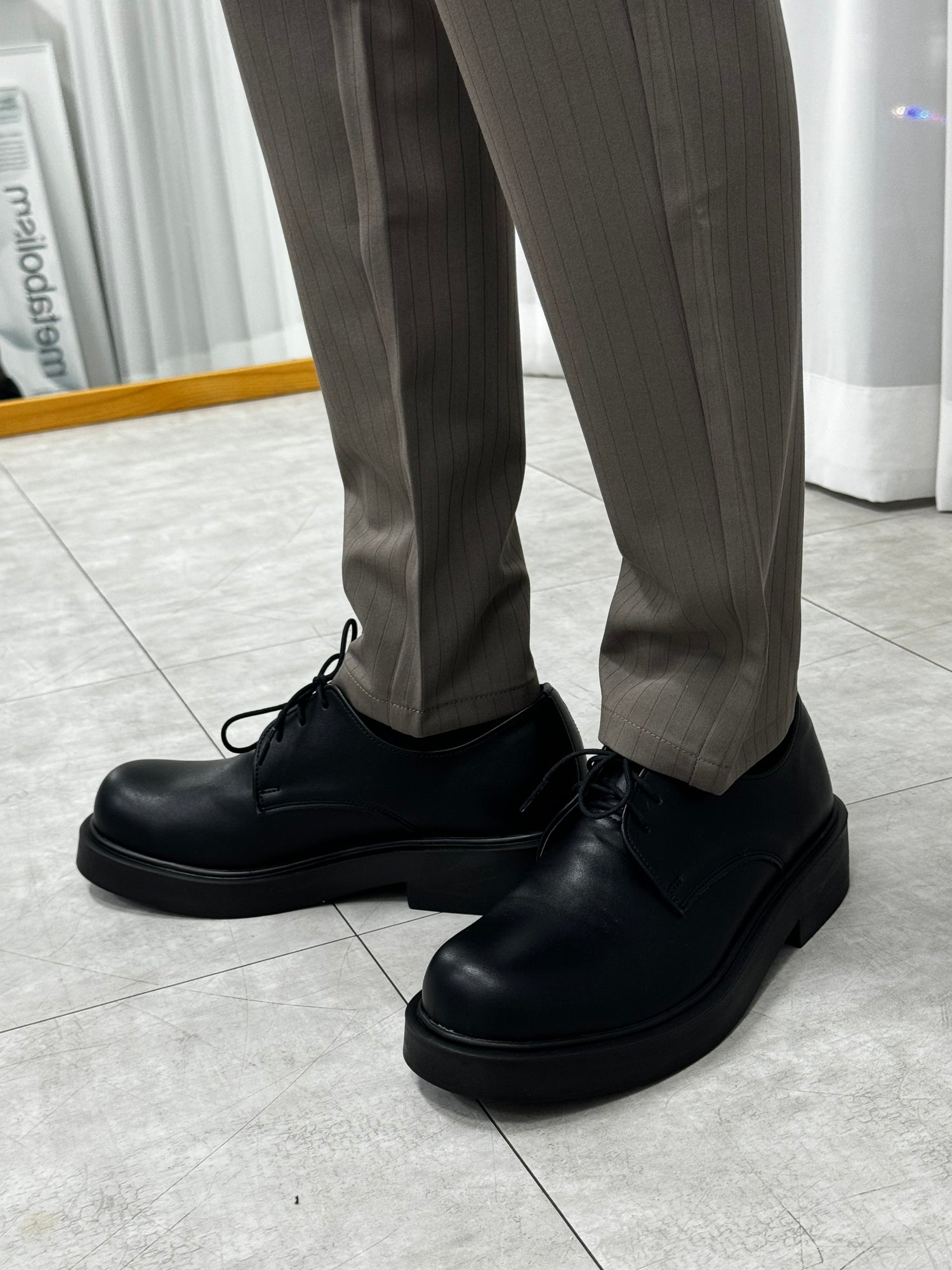 [韓國製增高4cm]加厚尖圓頭德比鞋Derby Shoes