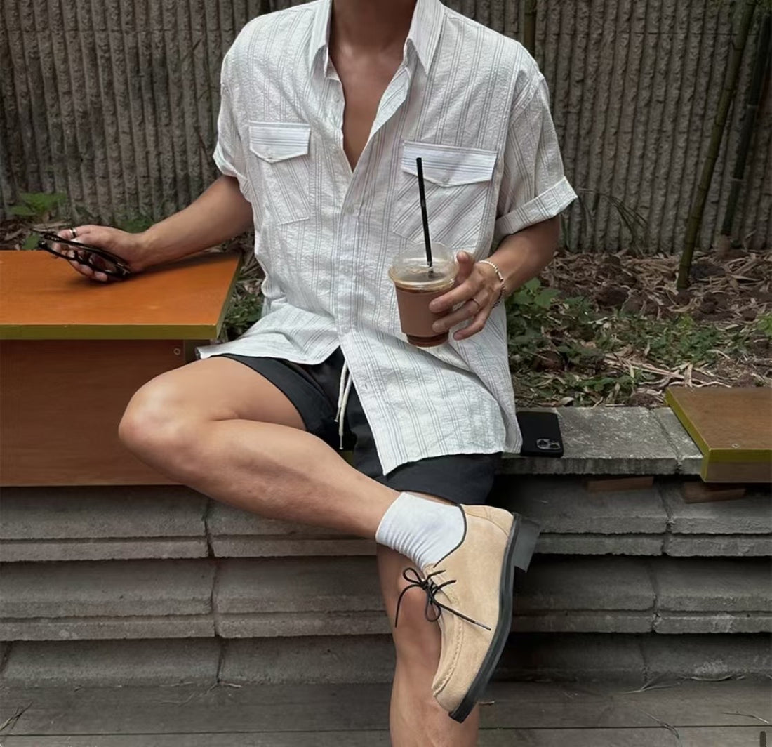 清爽間紋短袖襯衫