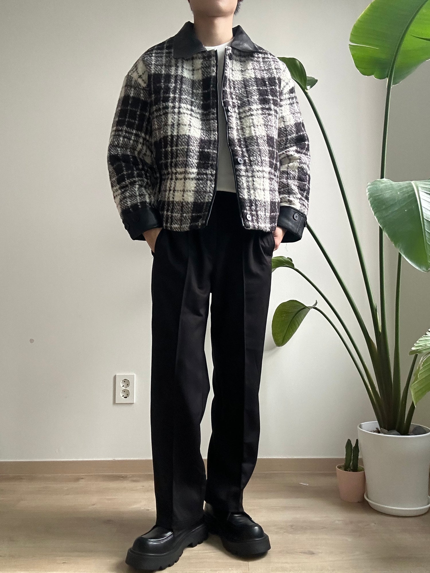 格仔毛毛短褸