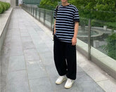 間條襯搭短袖上衣