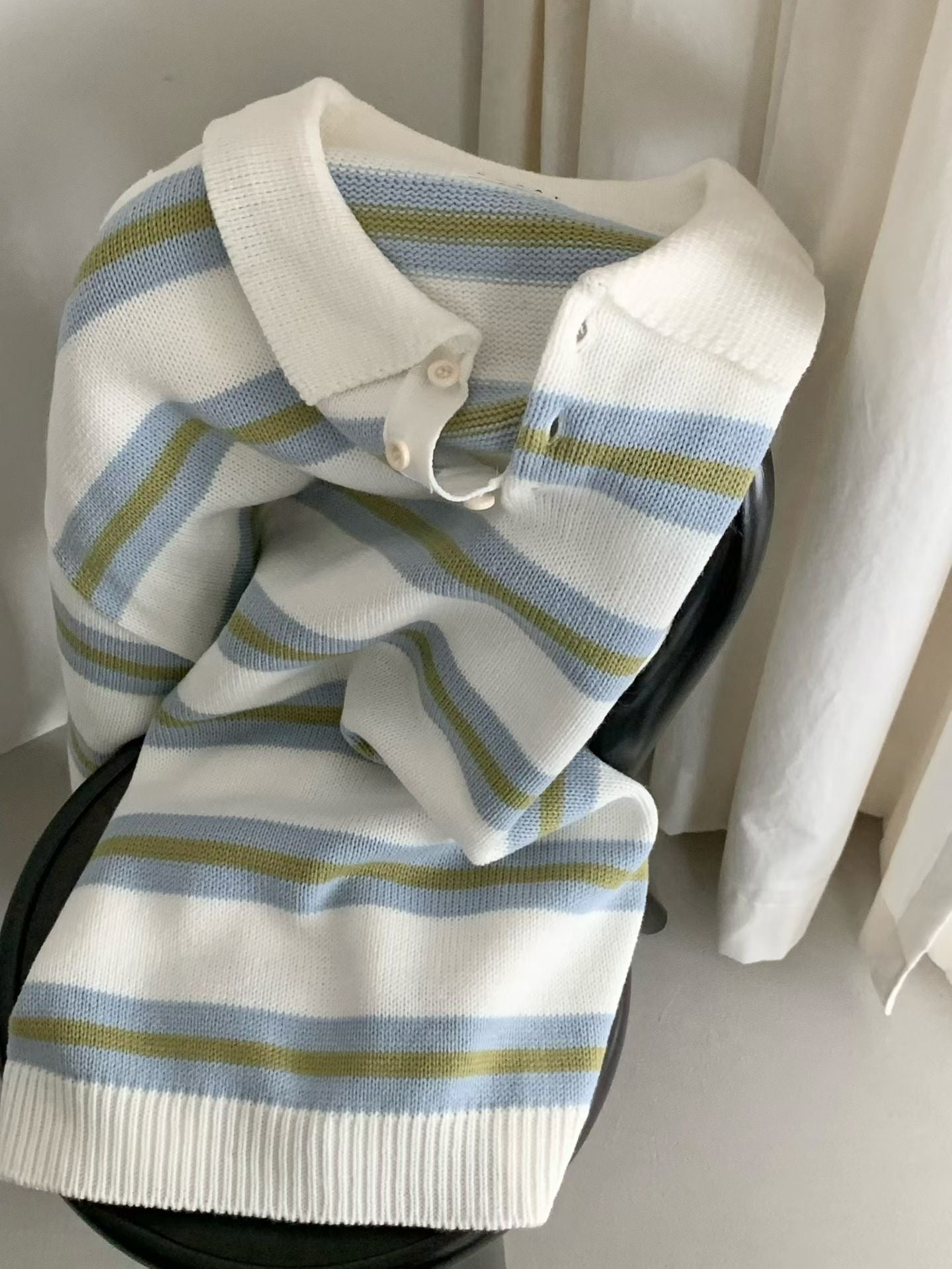 針織間紋拼色長袖上衣