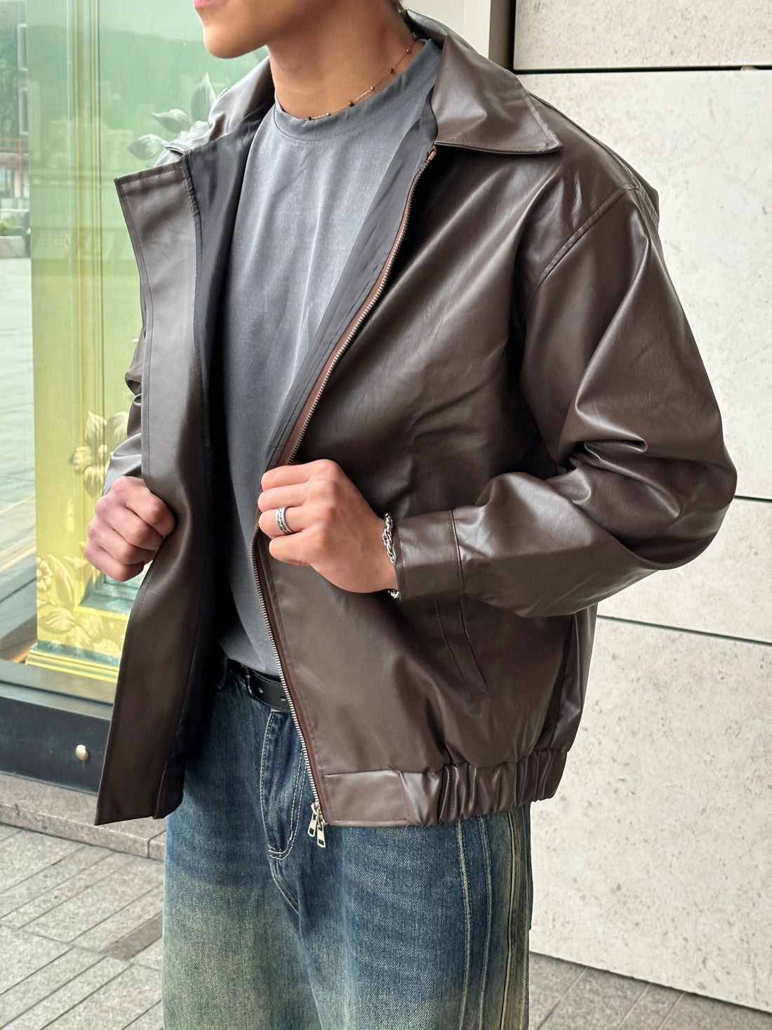 啡色皮褸 韓國男裝