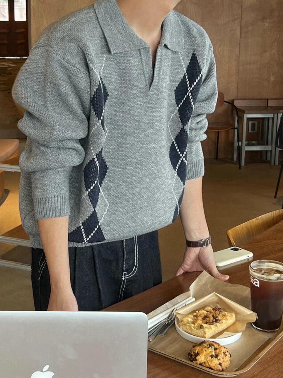菱格紋針織上衣