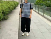 間條襯搭短袖上衣